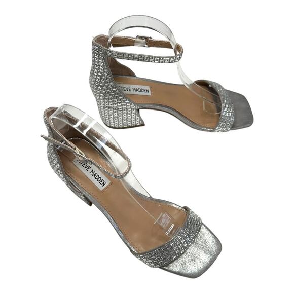 Steve Madden Imina Ankle Strap Silver Rhinestone Sandal Size 7.5 - Picture 4 of 13